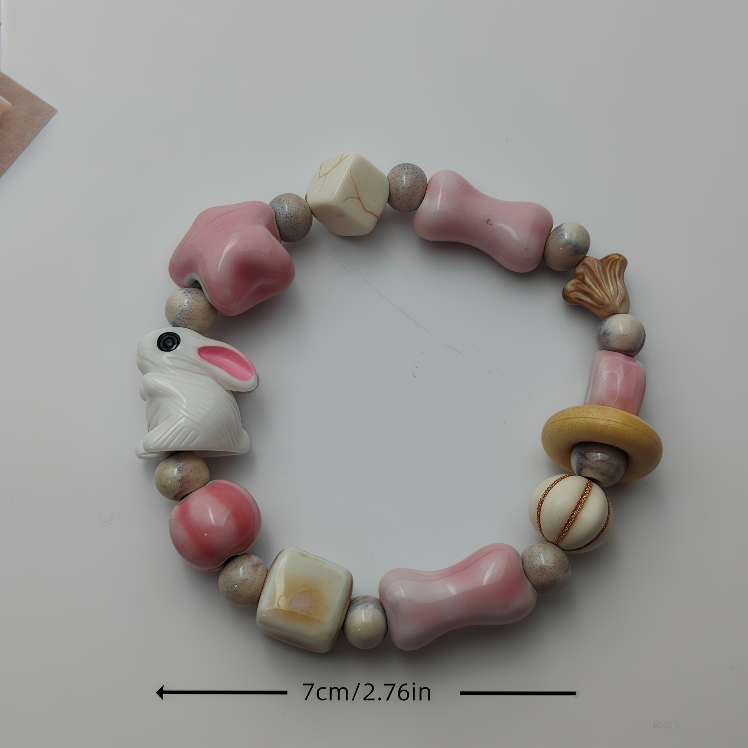 Vintage Style Ceramic Rabbit & Elephant Beaded Bracelet
